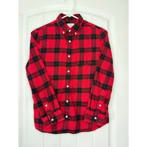 Crown Ivy Boys Red Black Plaid Flannel Button Down size M